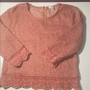 Pink Clay colored 3/4 Sleeve lace crotchet Top